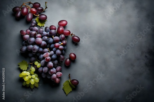 grape composition flat lay with free space for copy grey paper background