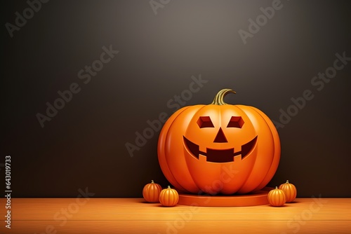 Halloween pumpkin ornament with orange podium and open space for advertising