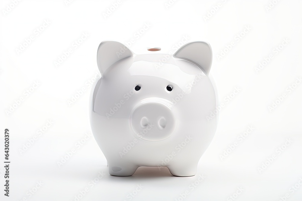 Isolated adorable white piggy bank on white background