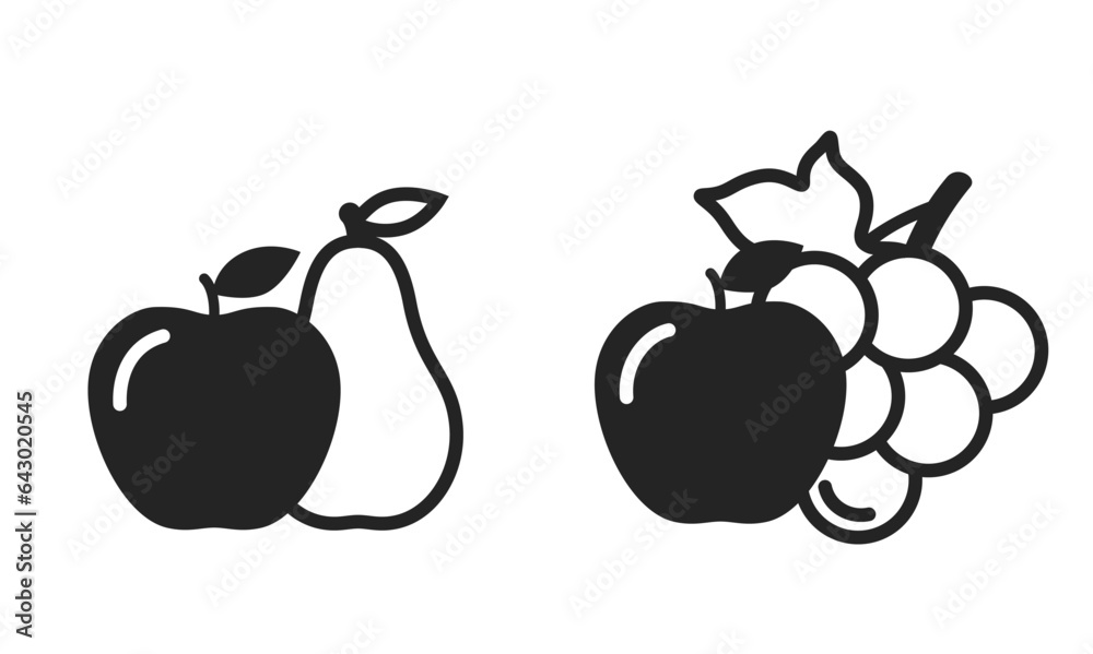 apple, pear and grape icons. fruits, gardening and organic food symbols. isolated vector images apple, pear and grape icons. fruits, gardening and organic food symbols. isolated vector images