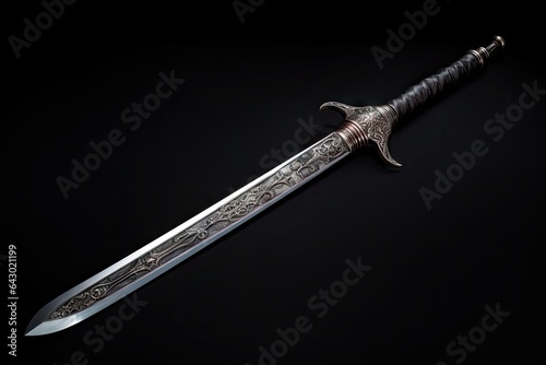 Medieval knight s sword against black backdrop
