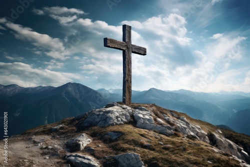 Mountainous backdrop with a cross in the sky