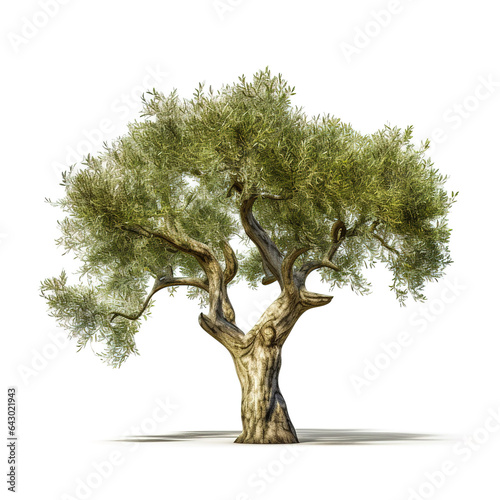 Image of olive tree on white background. Illustration  Generative AI.