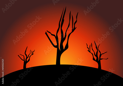 Calentamiento global. Ola de calor. Bosque quemado. Emergenia climática. Ebullición global. Desastre natural