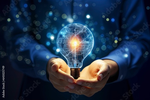 A person holding a glowing light bulb in their hands, symbolizing creativity and innovation created with Generative AI technology