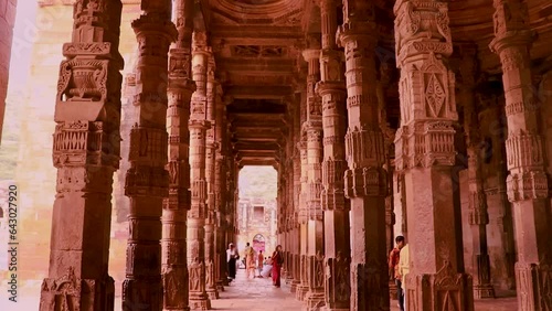 ancient grand mosque called Adhai Din Ka Jhonpra vintage pillar architecture from unique angle photo