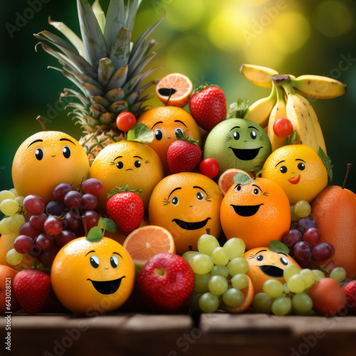 Happy fruits with smiling faces