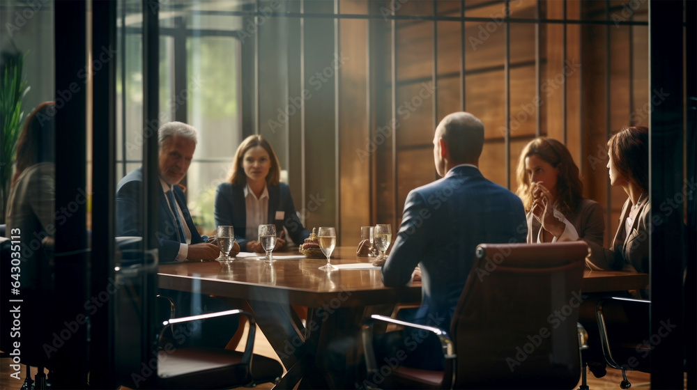 a group of businessmen having a meeting behind closed doors. Generative Ai a group of businessmen having a meeting behind closed doors. Generative Ai