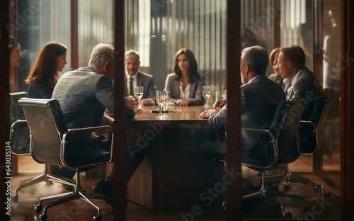 business people behind closed doors discussing their problems at a round table. Generative Ai