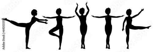 Set of gymnast poses. Silhouette. The girl does gymnastic exercises.  Acrobatics isolated vector