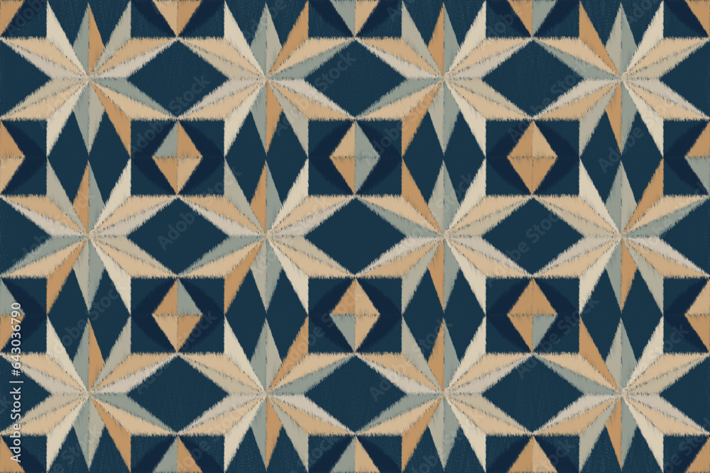 Ikat Pattern, illustration design for texture or fabric print. Indigo pattern, blue background, colorful pattern, diamond pattern. Ikat Pattern, illustration design for texture or fabric print. Indigo pattern, blue background, colorful pattern, diamond pattern.
