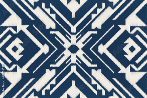 Ikat Pattern, illustration design for texture or fabric print. Indigo pattern, blue background, colorful pattern, diamond pattern.