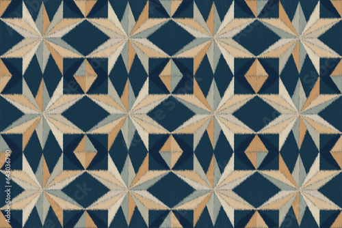 Ikat Pattern, illustration design for texture or fabric print. Indigo pattern, blue background, colorful pattern, diamond pattern.
