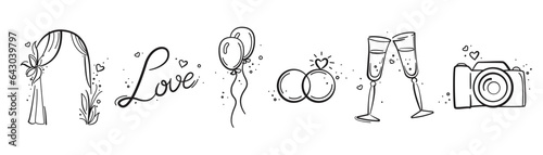Wedding elements collection. Wedding, bride, love, celebration. Timeline menu on wedding theme. Vector wedding  illustrations for invitations, greeting cards, posters