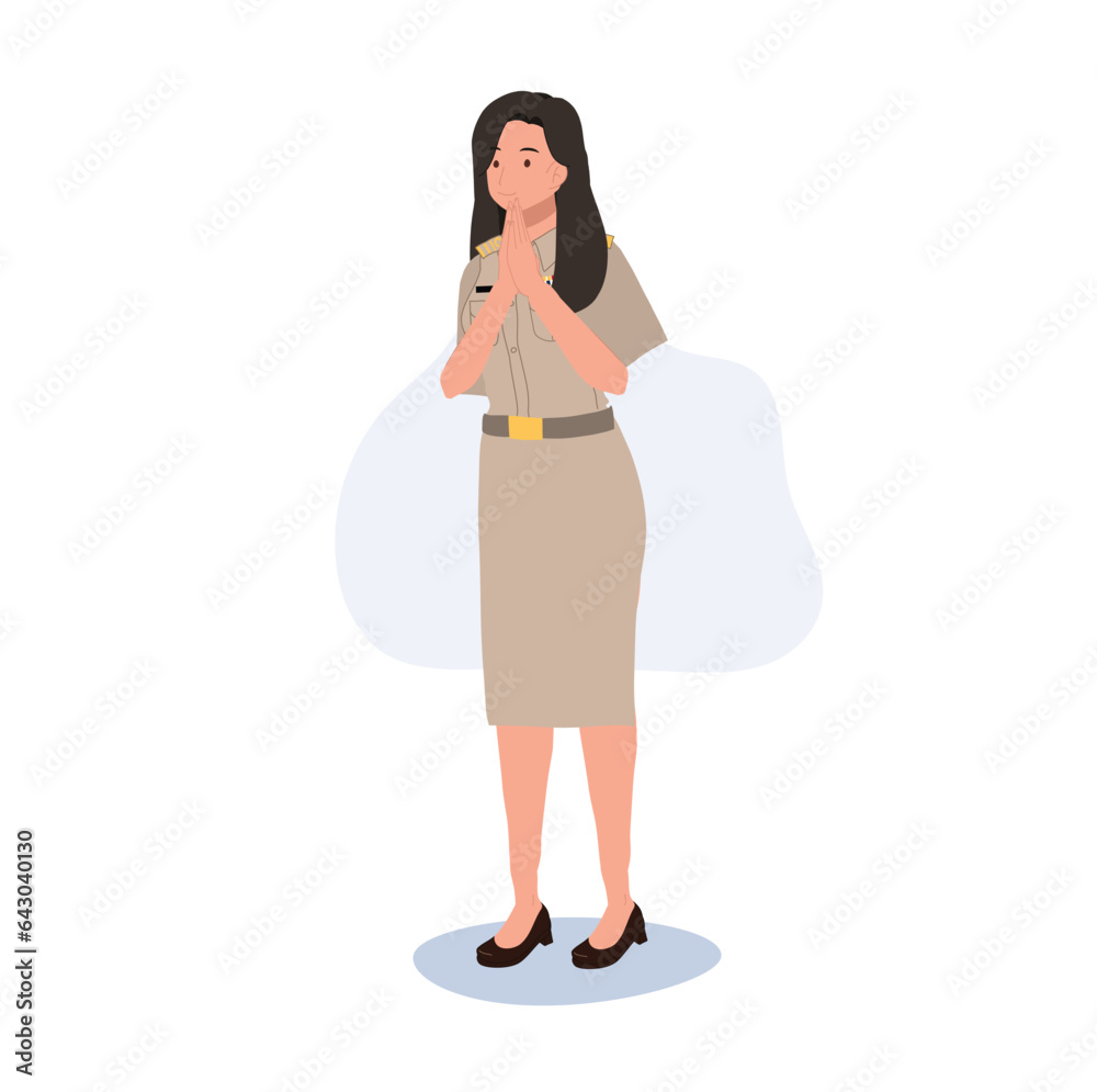 Asian Respect Sign concept. Traditional Thai Respect Gesture. Thai Sawasdee Greeting and Thank you. Thai teacher is doing thank you respect. Asian Respect Sign concept. Traditional Thai Respect Gesture. Thai Sawasdee Greeting and Thank you. Thai teacher is doing thank you respect.