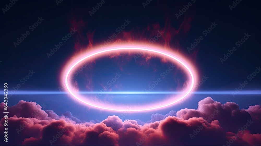 Ultraviolet Light Ring on 3D Rendered Abstract Neon Cloud Cumulus Background Ultraviolet Light Ring on 3D Rendered Abstract Neon Cloud Cumulus Background