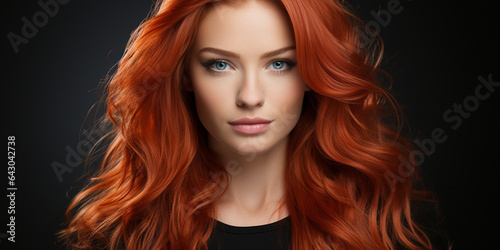 Hübsches Model Gesicht mit roten Haaren Nahaufnahme im Querformat für Banner, ai generativ
