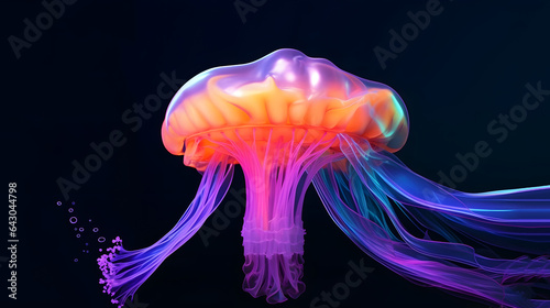 Abstract colorful mushroom on dark background. Generative AI