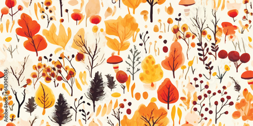 Fall Harvest pattern. autumn seamless pattern with autumn elements leaves berries on white background. Perfect for greetings, invitations, manufacture wrapping paper, textile, wedding