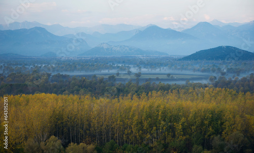 View from the fortress of Žabljak Crnojević in autumn, early morning hours, Montenegro, lake of Skadar