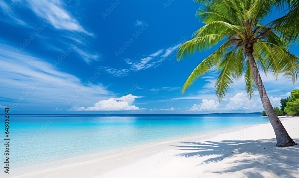 tropical beach with white sand and palm tree
