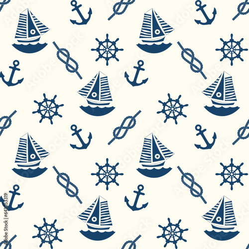 Abstract Geometric Marine Pattern Boats Anchors Ship Rudders Small Icons Colorful Trendy Vector Design Seamless Texture
