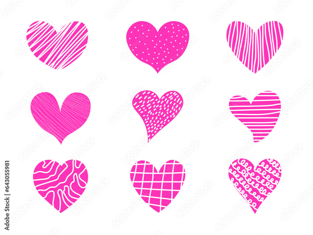 Pink hearts. Set of love symbol for web site logo, mobile app UI design. Design elements for Valentine's day and Mothers Day decoration