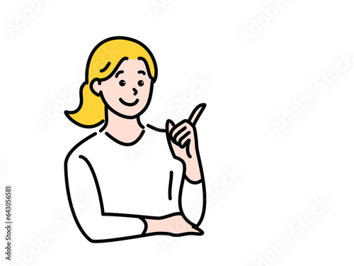 指差しをして紹介、案内をする女性　png