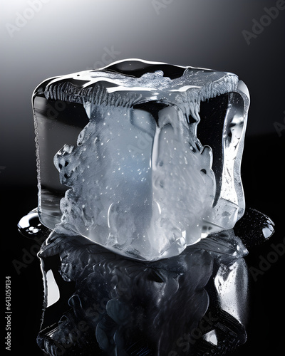 Glittering Ice Cube On Black Background