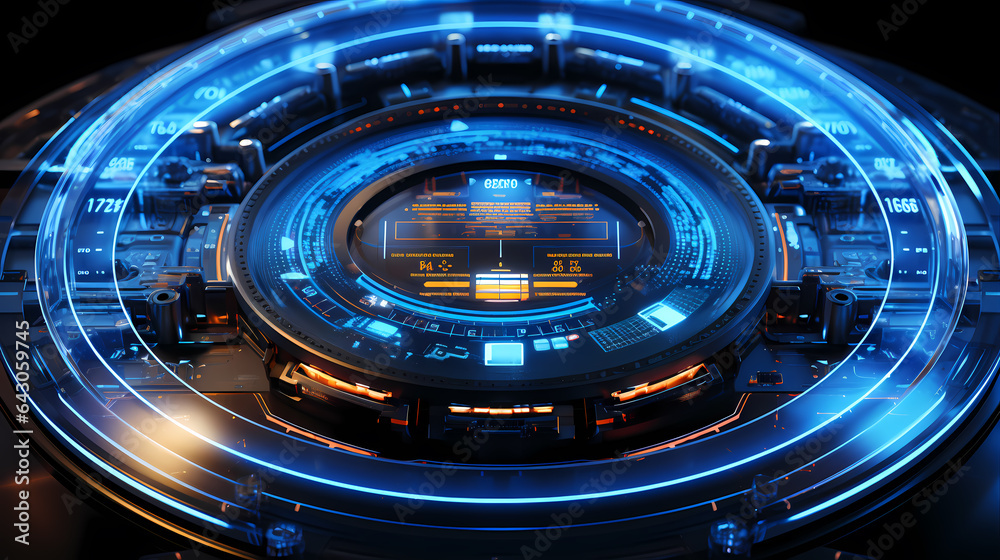 Cutting-edge holographic interface adorned with futuristic elements, offering generous space for text. Sci-fi aesthetics. Cutting-edge holographic interface adorned with futuristic elements, offering generous space for text. Sci-fi aesthetics.