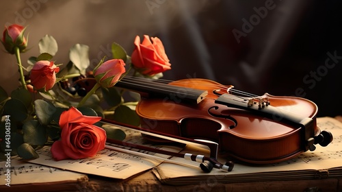 Violin and roses, romantic szeene