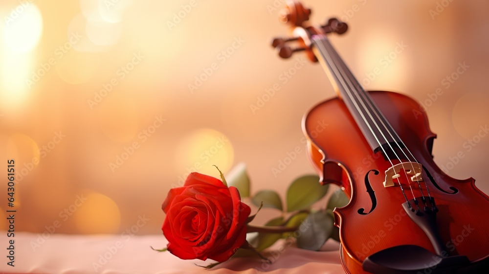 Fototapeta premium Violin and roses, romantic szeene