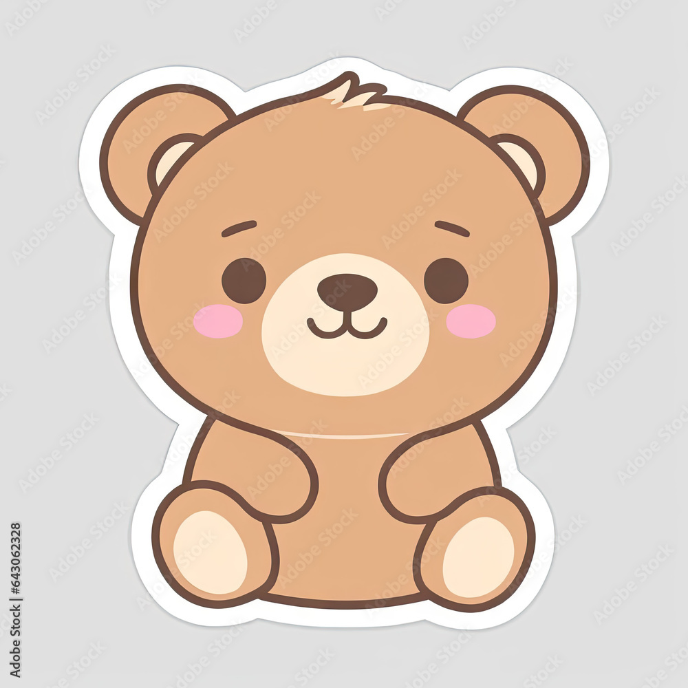 Cute Kawaii Teddy Bear Sticker with solid background Cute Kawaii Teddy Bear Sticker with solid background
