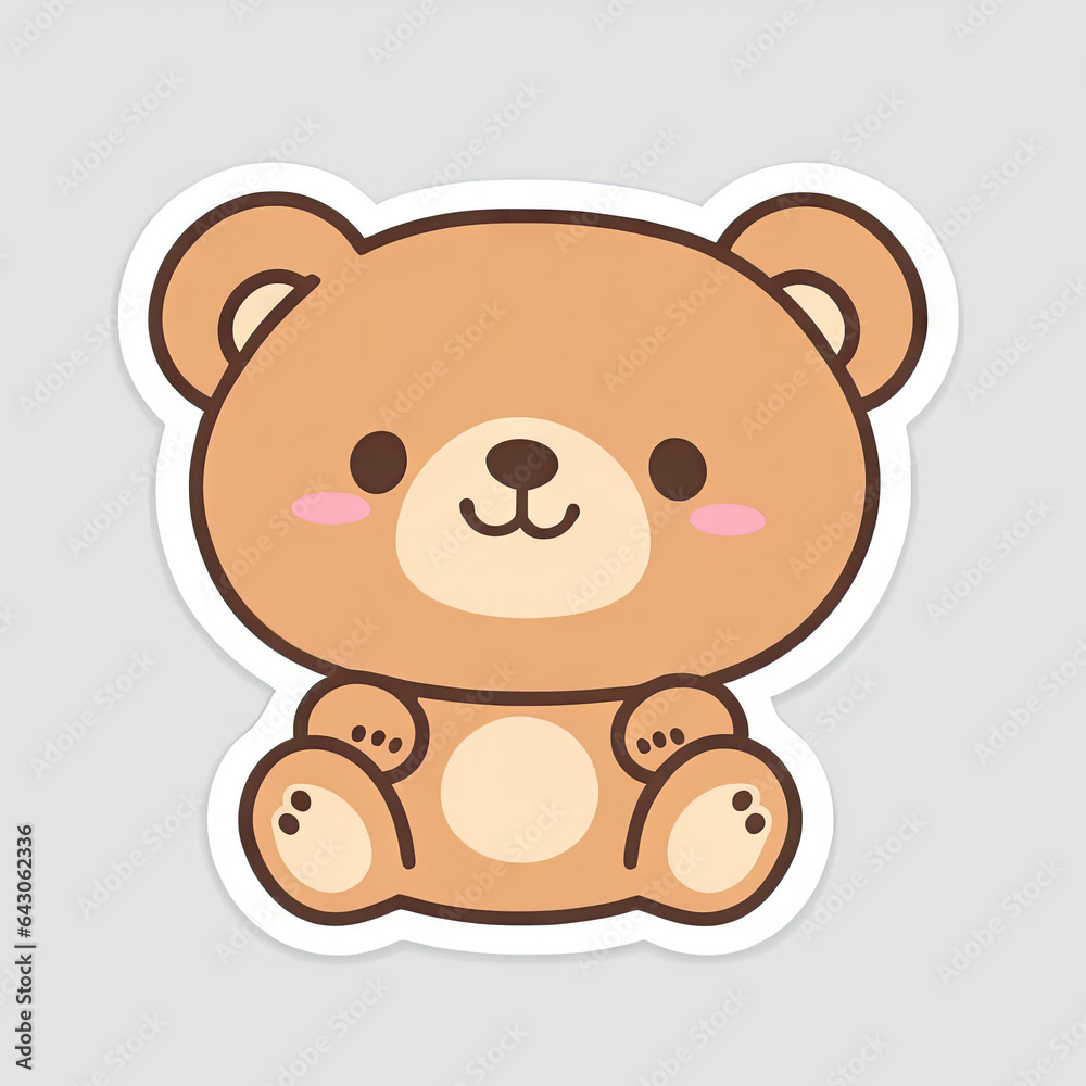 Cute Kawaii Baby Teddy Bear Sticker with solid background Cute Kawaii Baby Teddy Bear Sticker with solid background
