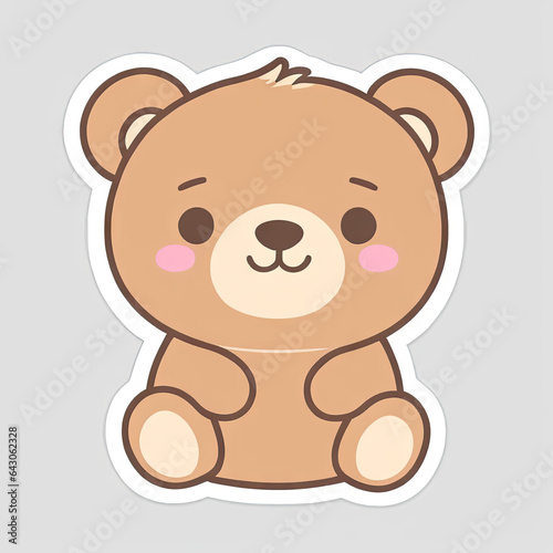 Cute Kawaii Teddy Bear Sticker with solid background