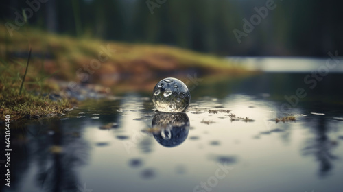 A water droplet shaped lake in the middle of untouched nature. An ecological metaphor for nature's ability to hold and purify water.