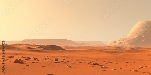 Landscape of the Alien Planet, Mars Surface, Panorama Photography. Generative AI