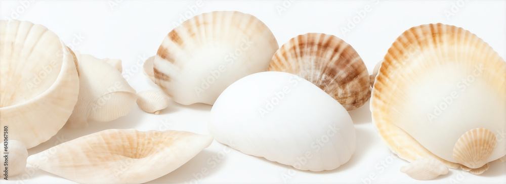  Sea shells on plain white background from Generative AI
