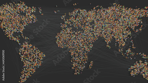 A world map consisting of thousands of connected people - 3d illustration