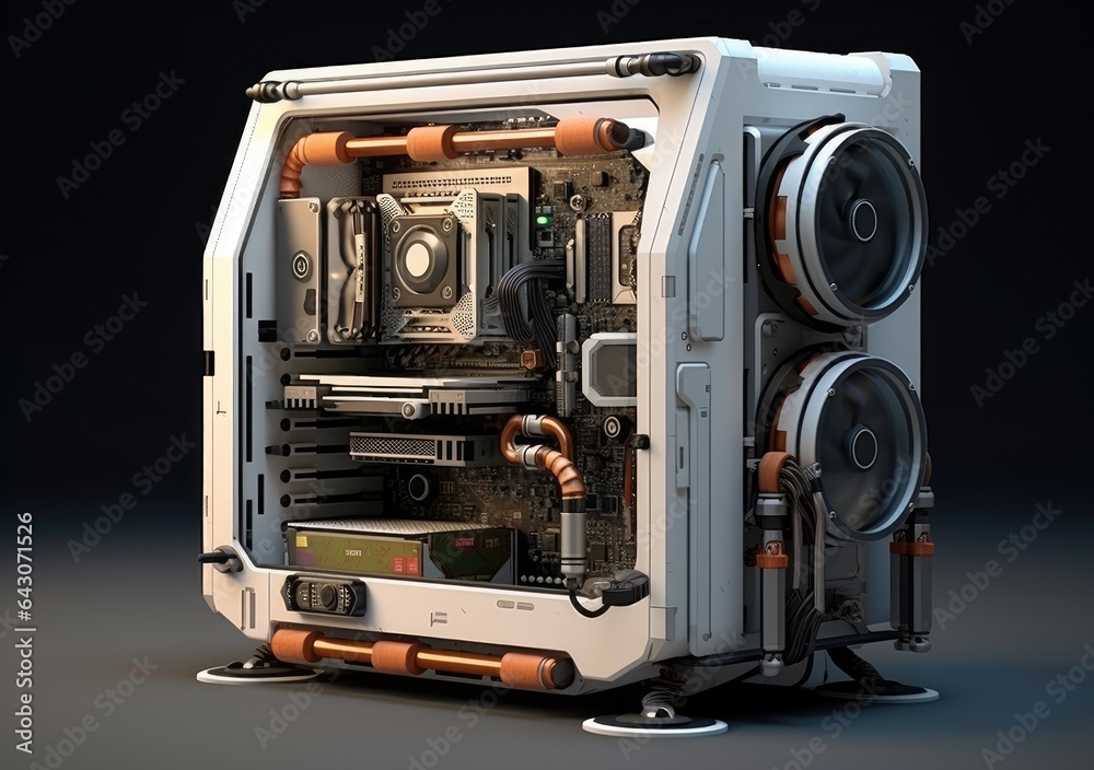 modern gaming pc case of space style, Technology PC Case of futuristics. AI Generative.