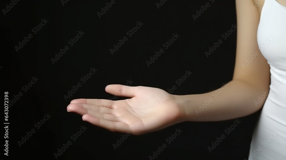 a woman's hand on a black background