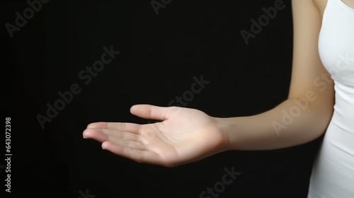 a woman's hand on a black background