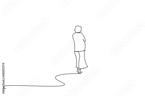 woman human alone walking away in nature full body line art