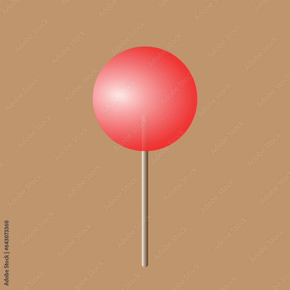 Vector illustration of red round candy on a brown stick isolated on a white background Vector illustration of red round candy on a brown stick isolated on a white background