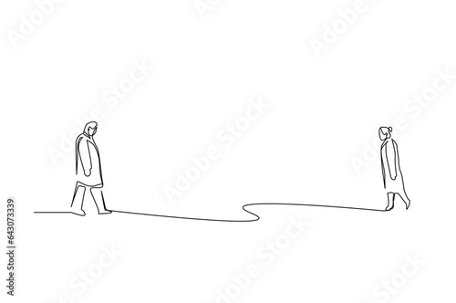 people mature couple walking away outside line art