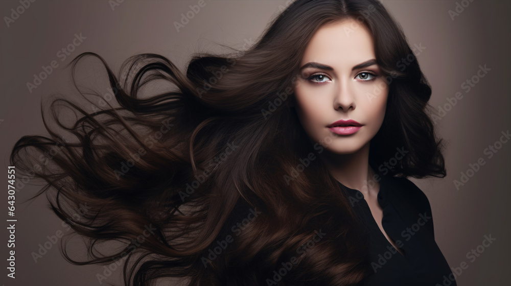 Alluring Wavy-Haired Brunette on Copy Space Banner.. Alluring Wavy-Haired Brunette on Copy Space Banner..