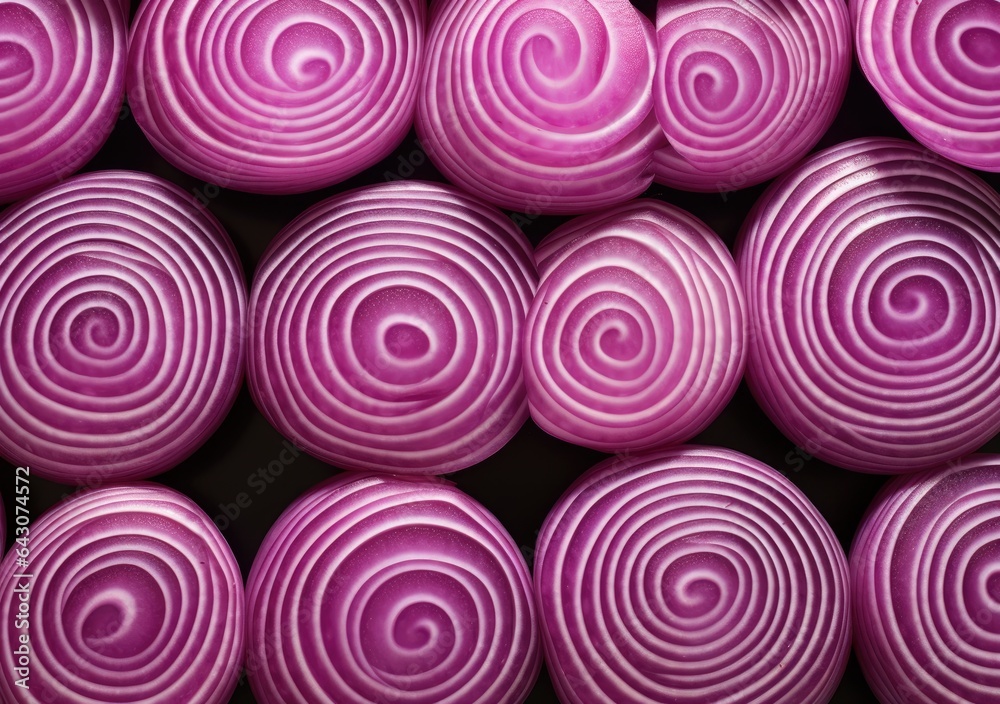 Full Frame Shot Of Purple Onions. Fresh whole purple onions and one sliced onion. AI Generative. Full Frame Shot Of Purple Onions. Fresh whole purple onions and one sliced onion. AI Generative.