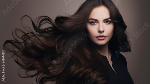 Alluring Wavy-Haired Brunette on Copy Space Banner..