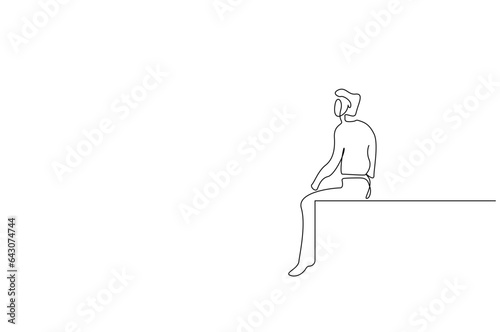 young male person sitting on the top of the hill watching looking at the horizon life line art design