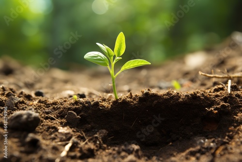 Young green sprout in the ground.